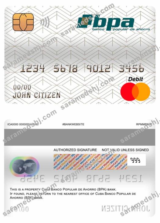 Cuba Banco Popular de Ahorro (BPA) bank master debit card